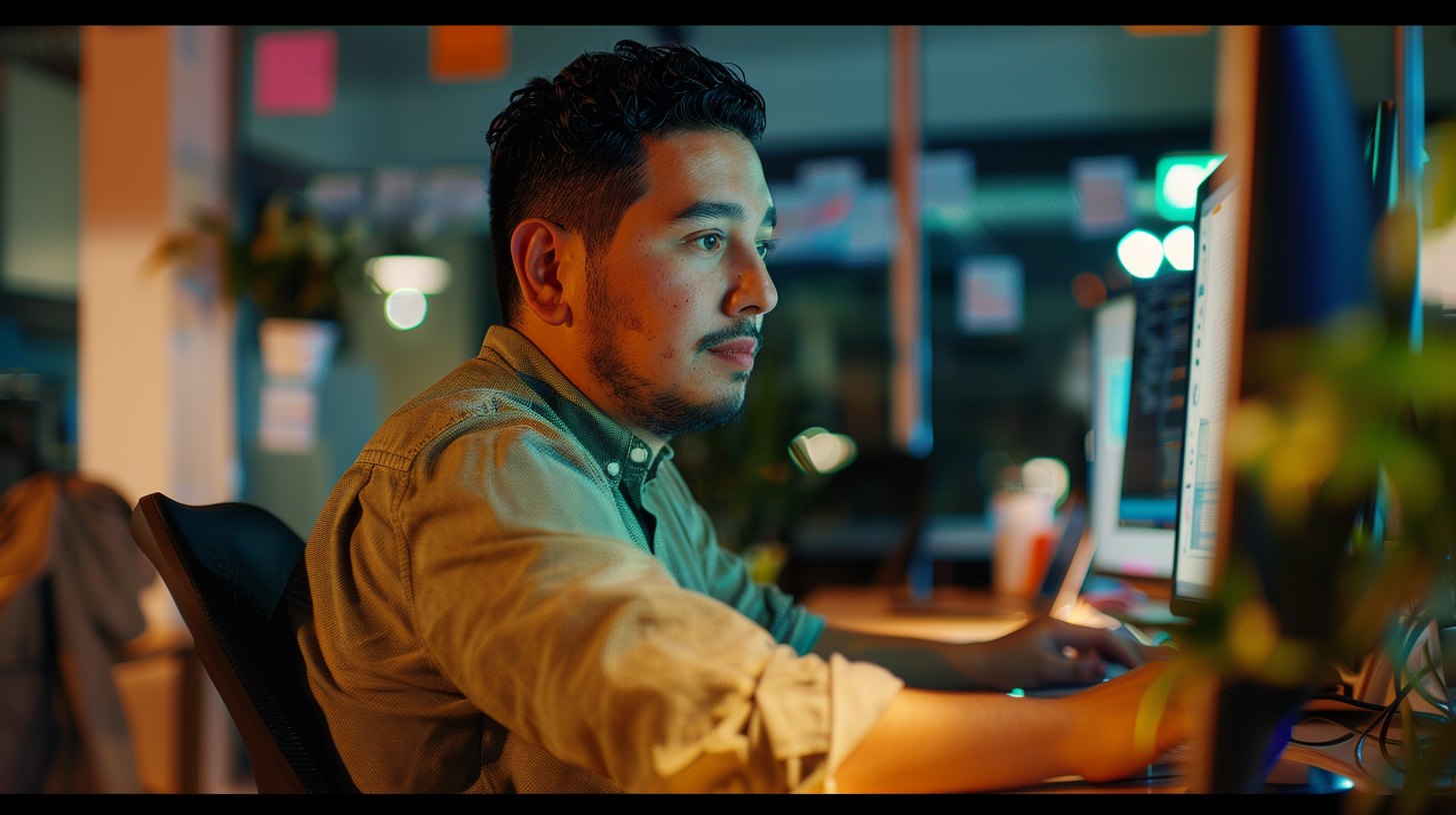 Mexican technician at computer